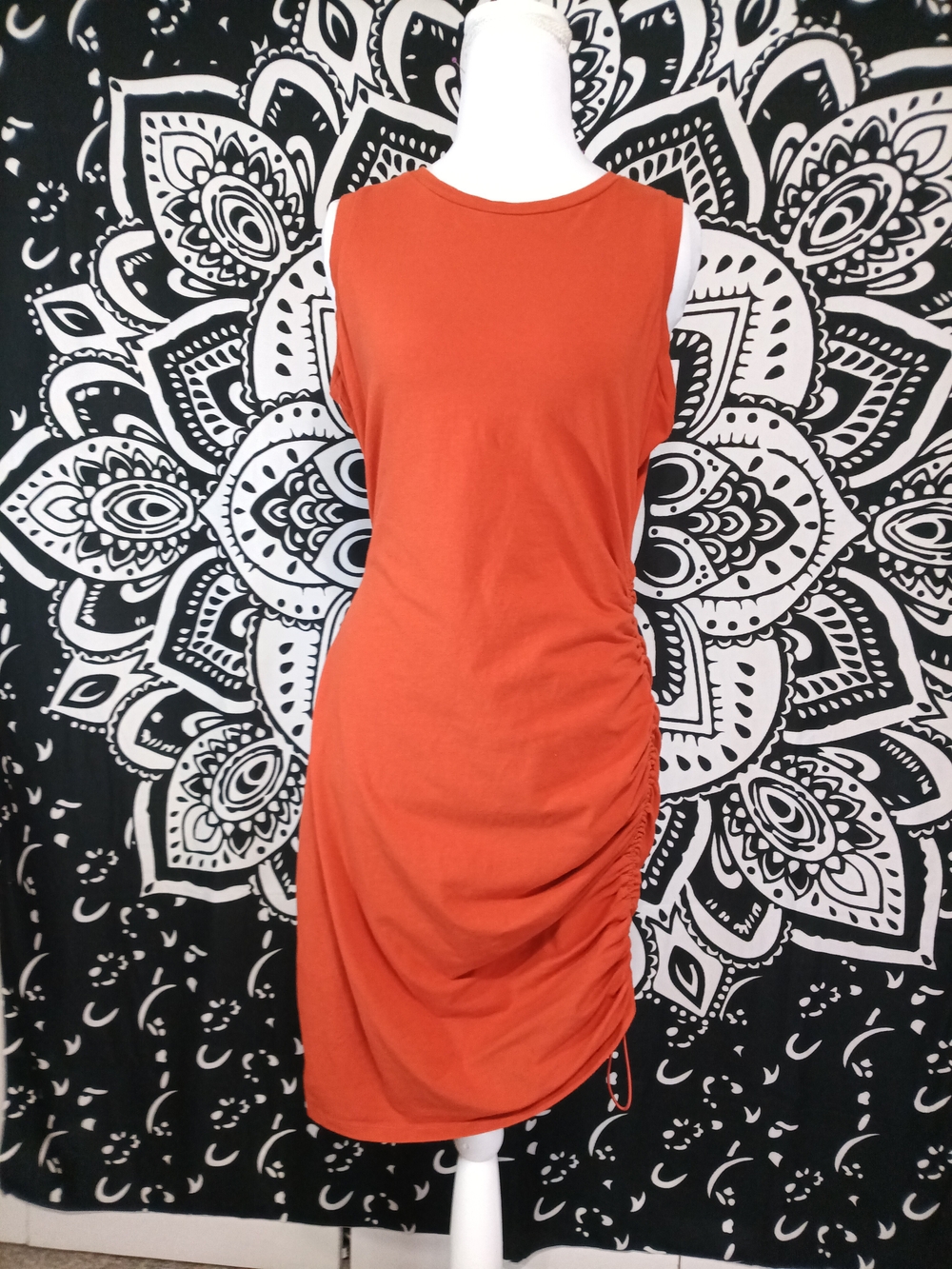 Michael Kors Sleeveless Ruched Midi Dress in Rust